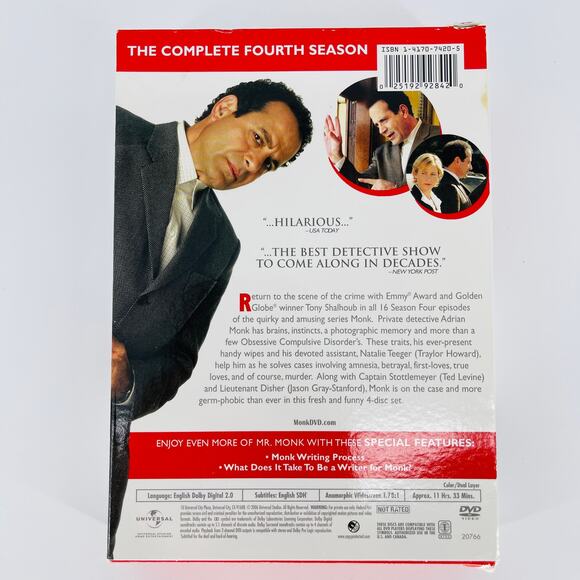 Monk - The Complete Fourth Season (DVD, 2006, 4-Disc Set) - Good Used Condition - Picture 10 of 15